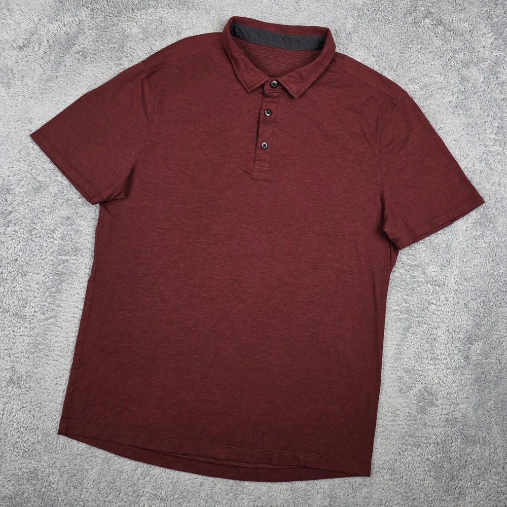 Lululemon Evolution Polo Shirt Mens M Burgundy Heathered Short Sleeve Athletic - Picture 2 of 10